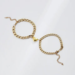 Silver & Gold-Plated Magnet Heart Design Couple's Bracelet- 2 Pcs