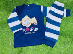 Kid's Stitched Cotton Printed Night Suit