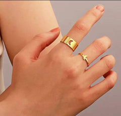 2 Pcs Trendy Couple Moon Rings