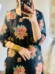 2 Pcs Women's Stitched Linen Embroidered Shirt And Trouser