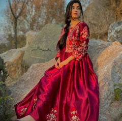 2 Pcs Women's Stitched Shamoz Silk Embroidered Maxi