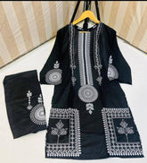 2 Pcs Women's Stitched Linen Block Printed Suit