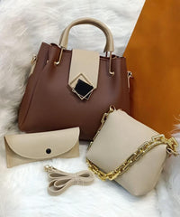 3 Pcs Women's PU leather Plain Handbags