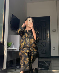 Stylish Women's Stitched Printed Shirt and Trouser Set, 2 Pcs, Arabic Linen