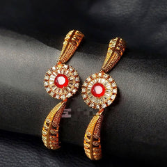2 Pcs Gold Plated Indian Design Kara Bangles with Red Gemstone
