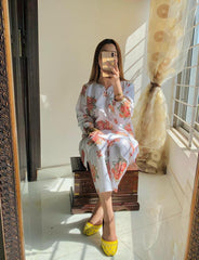 2 Pcs Women's Stitched Linen Embroidered Shirt And Trouser