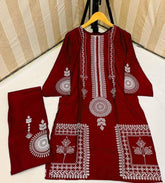 2 Pcs Women's Stitched Linen Block Printed Suit