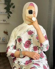 2 Pcs Women's Stitched Linen Embroidered Shirt And Trouser