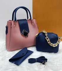 3 Pcs Women's PU leather Plain Handbags