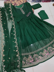 3 Pcs Women's Stitched Chiffon Embroidered Maxi