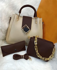 3 Pcs Women's PU leather Plain Handbags