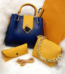 3 Pcs Women's PU leather Plain Handbags