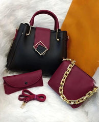 3 Pcs Women's PU leather Plain Handbags
