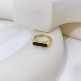 Modern Design Stainless Steel Men's Ring with Black Gemstone - 1 Pc (Golden)