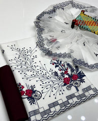 3 Pcs Women's Unstitched Organza Embroidered Suit