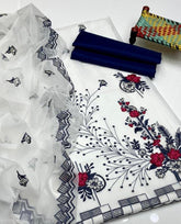 3 Pcs Women's Unstitched Organza Embroidered Suit