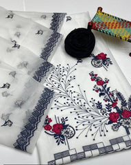 3 Pcs Women's Unstitched Organza Embroidered Suit