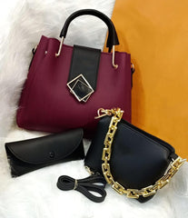 3 Pcs Women's PU leather Plain Handbags