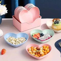 Kitchen Accessories Heart Plastic Dinner Plate Set Set of 10 Pcs Colorful Snacks Breakfast Plate with Stand Kitchen Tools 10Pcs MultiColor