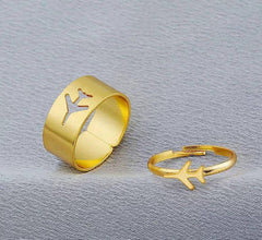 2 Pcs Trendy Couple Aeroplane Rings