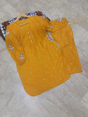 Chic Mustard Embroidered Shirt and Trouser Set - 2 Pcs