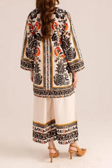 Stylish Printed V-Neck Shirt and Plain Trouser Set - 2 Pcs for Women