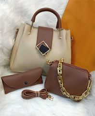 3 Pcs Women's PU leather Plain Handbags
