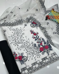 3 Pcs Women's Unstitched Organza Embroidered Suit