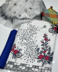 3 Pcs Women's Unstitched Organza Embroidered Suit