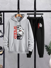 Men's Printed Fleece Hoodie Track Suit - 2 Pcs Set, Speed Gray
