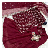 3 Pcs Women's Stitched Mirror Work Suit