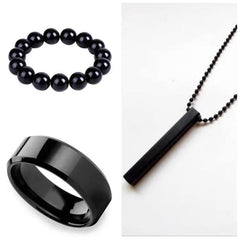 Stylish Vertical Bar Men's Jewelry Set - 3 Pcs Necklace, Ring & Bracelet