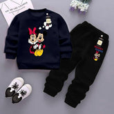 Stylish Blue Fleece Printed Sweatshirt Tracksuit for Boys & Girls (2 Pcs)