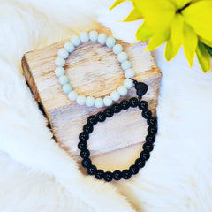 1 Pc Heart Design Resin Polish Artificial Stones Couple's Bracelet