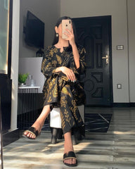 Stylish Women's Stitched Printed Shirt and Trouser Set, 2 Pcs, Arabic Linen