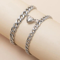 Silver & Gold-Plated Magnet Heart Design Couple's Bracelet- 2 Pcs