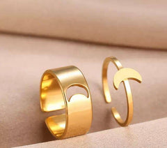 2 Pcs Trendy Couple Moon Rings