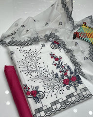 3 Pcs Women's Unstitched Organza Embroidered Suit