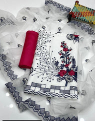 3 Pcs Women's Unstitched Organza Embroidered Suit