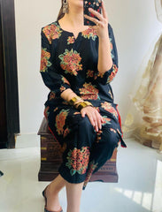 2 Pcs Women's Stitched Linen Embroidered Shirt And Trouser