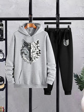 Men's Printed Fleece Hoodie Track Suit - 2 Pcs Set, Speed Gray