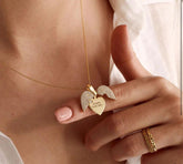 Fancy Beautiful Coustomize Gold Plated Zircon Openable Heartβ€οΈ Angle Wings Pendants For Herππ