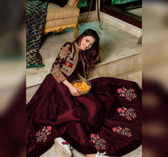 2 Pcs Women's Stitched Shamoz Silk Embroidered Maxi