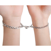 Silver & Gold-Plated Magnet Heart Design Couple's Bracelet- 2 Pcs