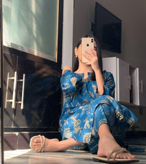 Stylish Women's Stitched Printed Shirt and Trouser Set, 2 Pcs, Arabic Linen