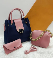 3 Pcs Women's PU leather Plain Handbags