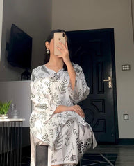 Stylish Women's Stitched Printed Shirt and Trouser Set, 2 Pcs, Arabic Linen