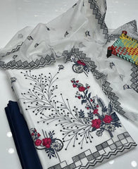 3 Pcs Women's Unstitched Organza Embroidered Suit