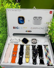 I20 Ultra Max With AirPods Bonus |10 in 1 Smartwatch Bundle 2.3 Inch Large Screen 10 Straps