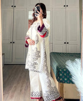 2 Pcs Women's Stitched Embroidered Shirt And Trouser